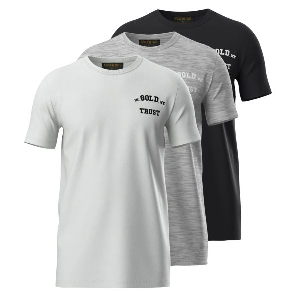 In Gold We Trust Basic T-shirt 3-Pack Zwart/Grijs/Wit