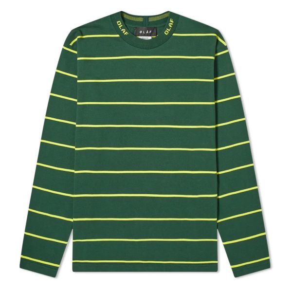 Olaf Stripe Branded Rib T-shirt Lange Mouw Donker Groen