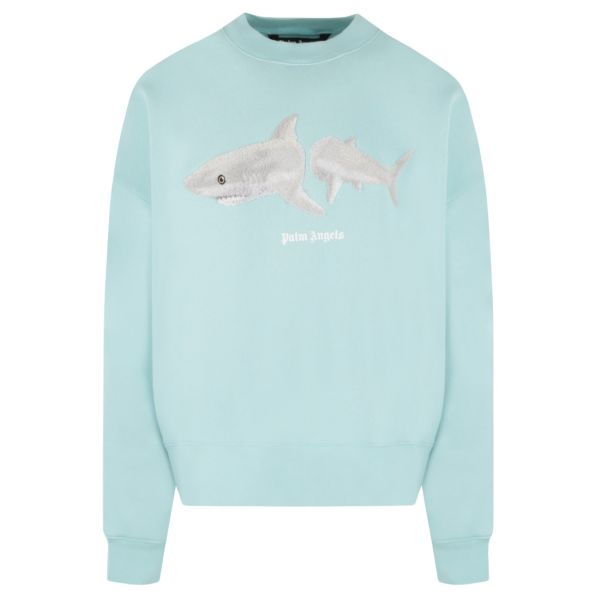 Palm Angels White Shark Sweater Licht Blauw