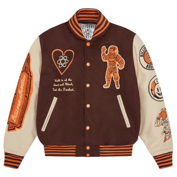 Billionaire Boys Club Leather Sleeve Galaxy Varsity Jacket Brown / L