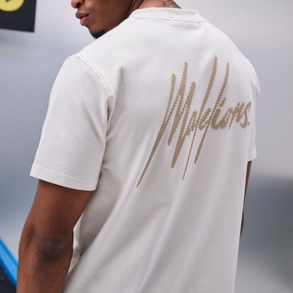 Malelions Striped Signature T-shirt Off White